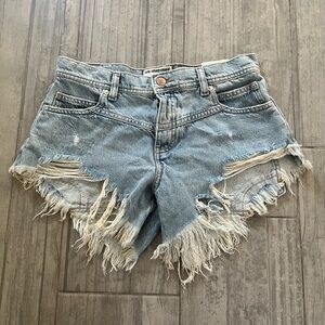 Free People Blue Distressed Denim Shorts